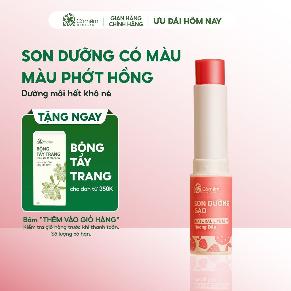Son Dưỡng Môi Cỏ Màu - Son Dưỡng Gạo Hương Dâu Làm Hồng Môi Chống Khô Nẻ Cỏ Mềm Homelab