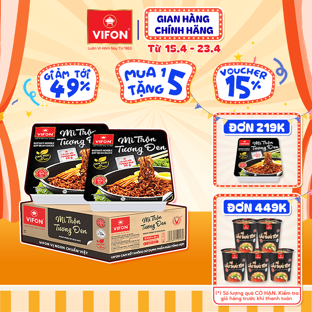 Thùng 18 khay Mì Trộn Tương Đen/ Bò Sa Tế / Hải Sản / Spaghetti / Pad Thái / Tôm Chua Cay Thái VIFON 90gr/khay