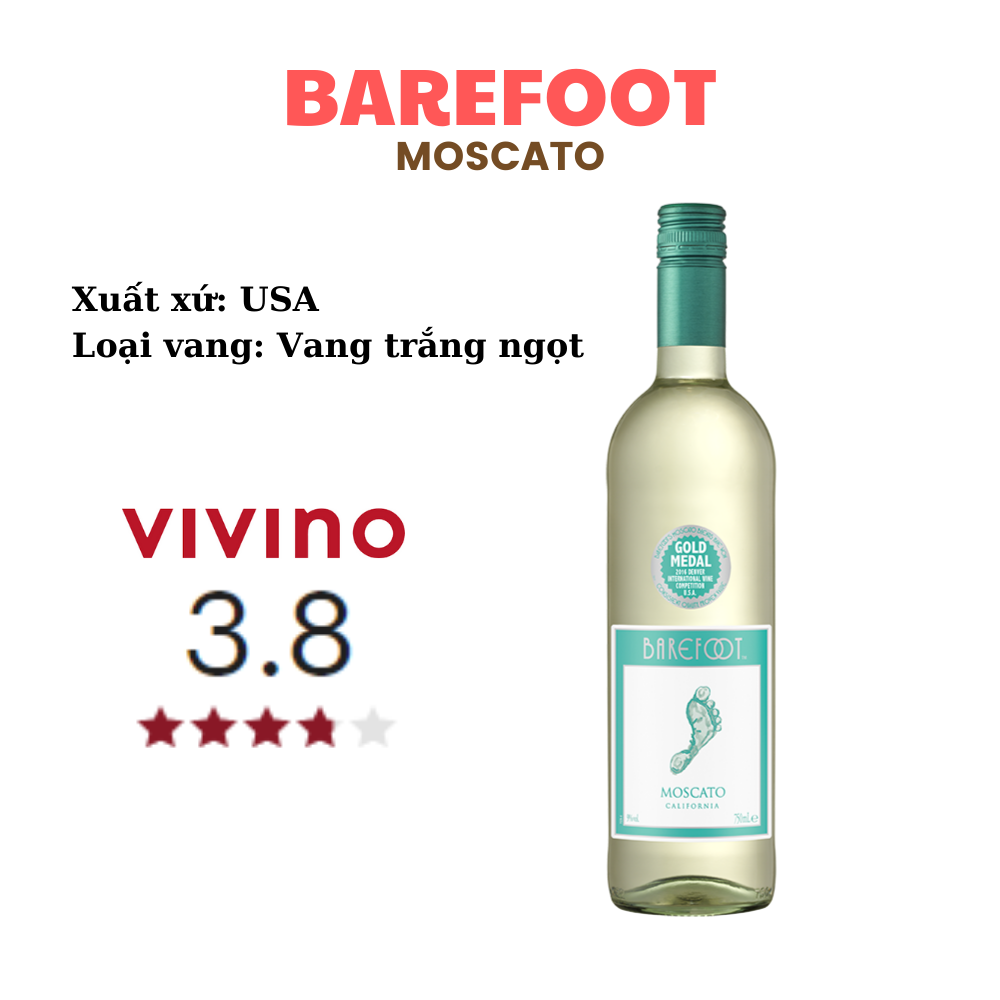 Vang Ngọt Barefoot Moscato Chính Hãng - Vang Ngọt Mỹ California