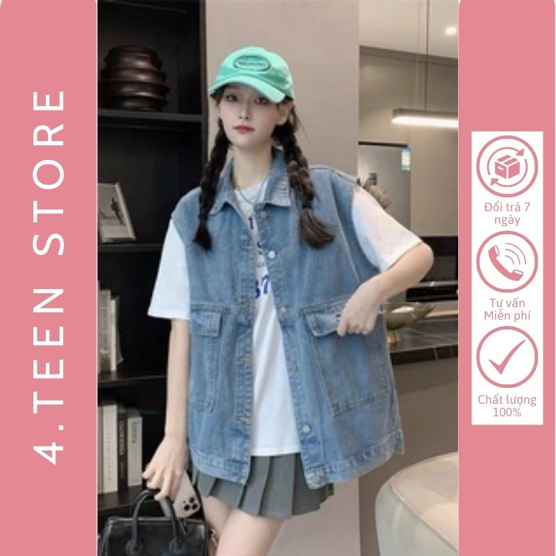 Áo gile jeans nữ áo khoác blazer bò dáng hàn dáng dài chất liệu denim freesize 60kg 4teenstore ak001