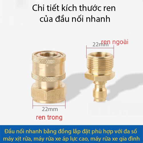 Bộ Khớp Nối Nhanh ren 22mm Cho Máy Xịt,Rửa Xe Gia Đình Tiện Dụng