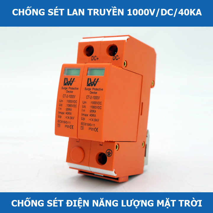 Chống sét điện năng lượng mặt trời DC 1000V 2 Pha 40KA LW- chống sét DC - cb dc 1000v - cb điện dc