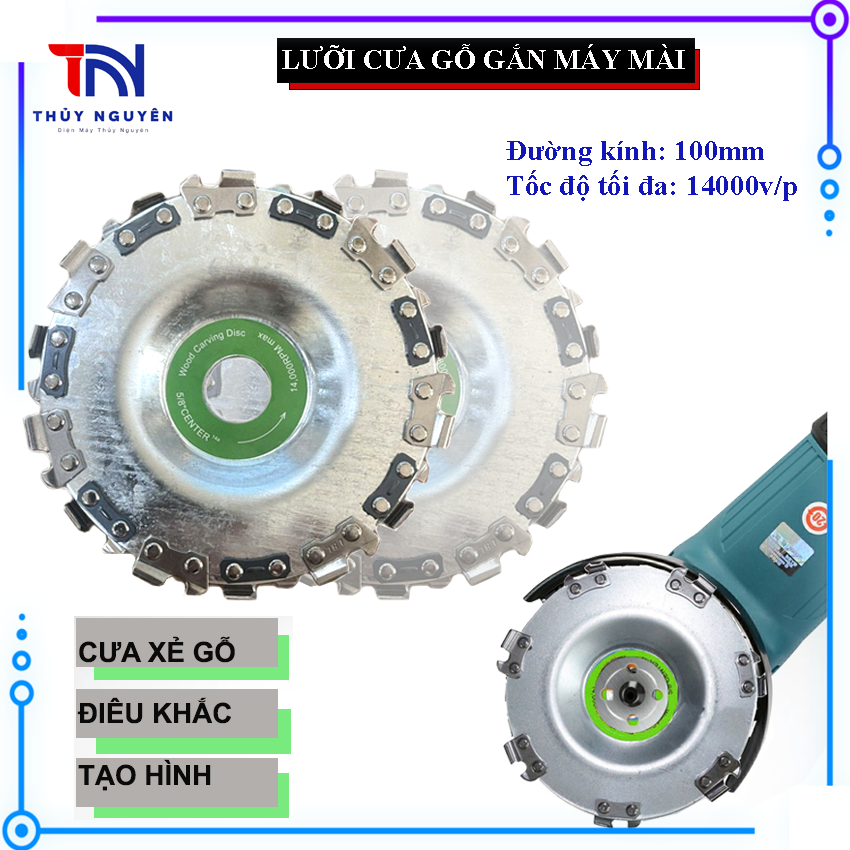 Đĩa cưa xích tròn gắn máy mài máy cắt - lưỡi cưa xích cắt gỗ 14 răng - lưỡi cắt tạo hình điêu khắc gỗ gắn máy mài lưỡi 100
