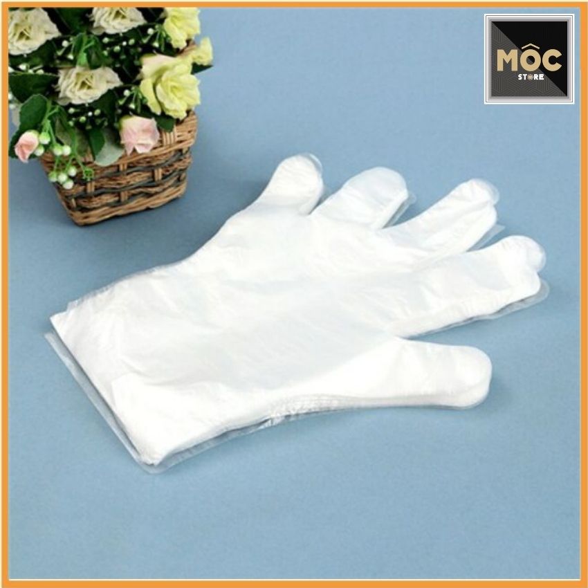 Túi 100 găng tay  nilong dùng 1 lần loại dày, bao tay ni lông tiện dụng an toàn vệ sinh, bao tay nhà bếp nấu ăn bao tay ăn hải sản trong suốt nhựa PE an toàn, sx tại Việt Nam