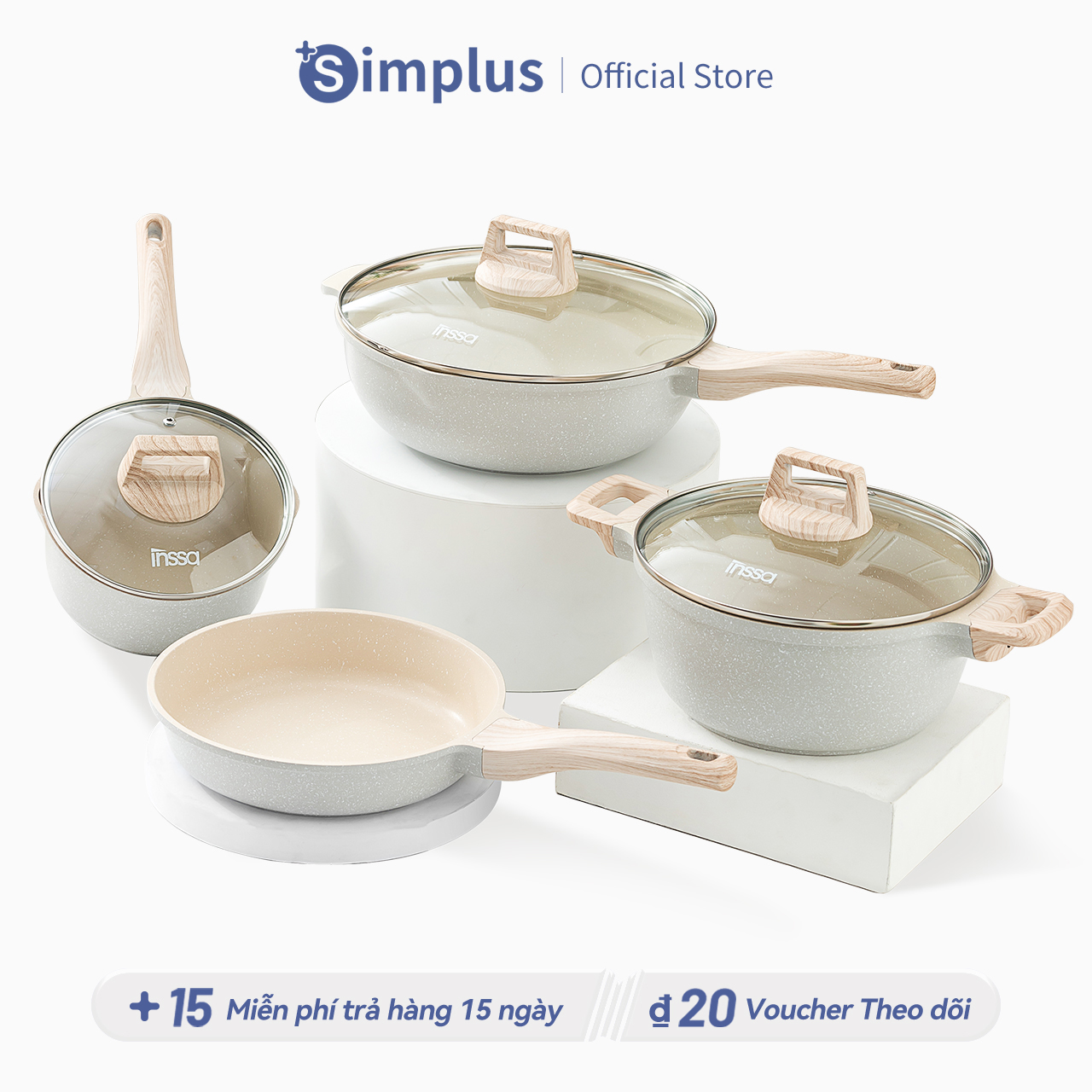 Simplus Chảo chống dính bộ 4 món trọn bộ dụng cụ nấu ăn gia đình chảo rán chảo súp chảo sữa bếp gas chuyên dụng GUOJ030
