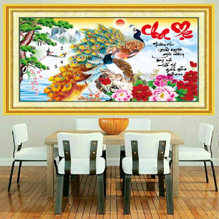 Tranh đính đá cha mẹ đồng hồ lv355 80*50cm