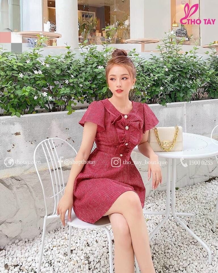 Váy suông dài tay cố tròn thắt nơ đuôi cá mềm mát