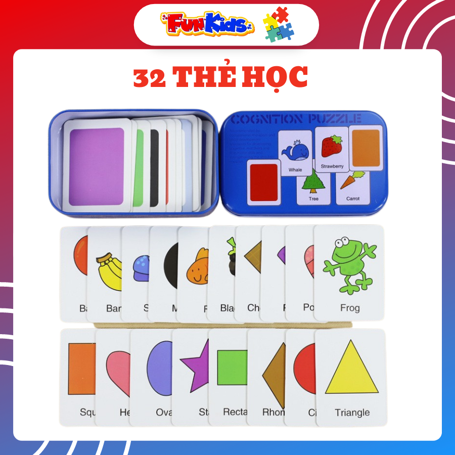 Hộp thẻ học thông minh Flashcard tiếng Anh chủ đề màu sắc hình khối kích thích phát triển trí não và phát triển ngôn ngữ cho bé từ 2 đến 6 tuổi