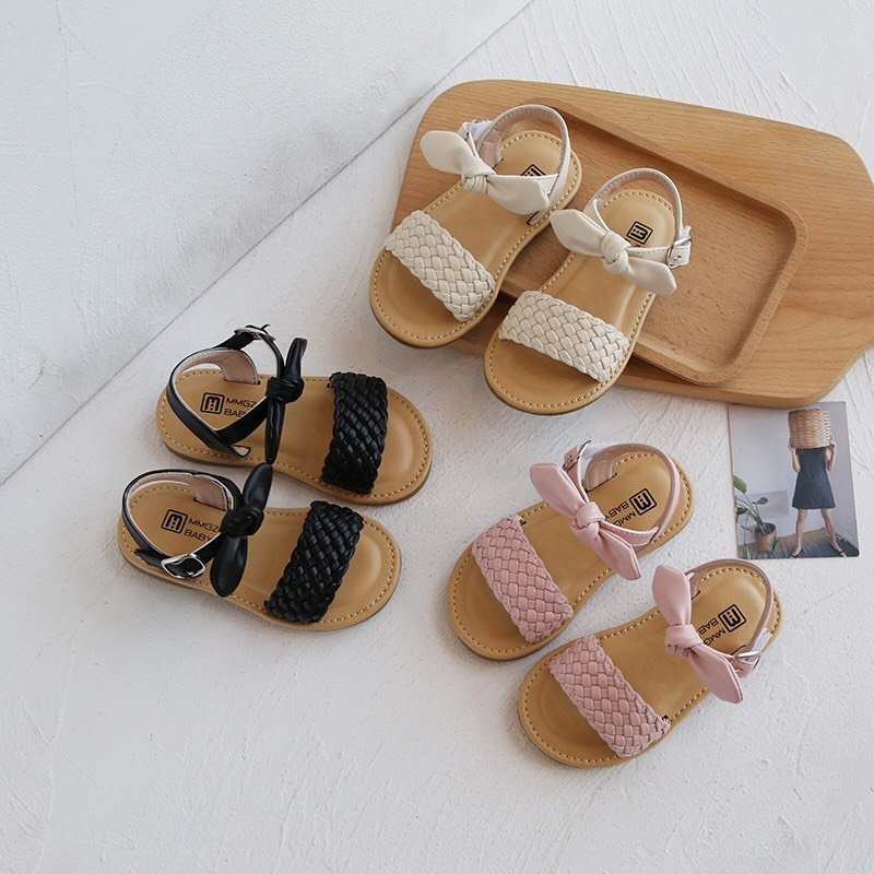 Sandal cho bé - dép quai hậu cho bé gái quai da đan nơ nhỏ xinh xắn đế PU siêu mềm v732