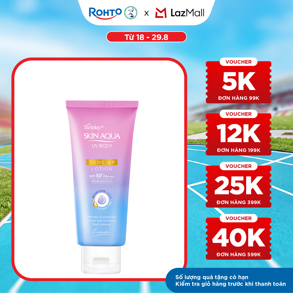Kem chống nắng nâng tông body Skin Aqua dưỡng thể sáng mịn Sunplay Skin Aqua UV Body Tone up Lavender Lotion SPF 50+ PA++++ 130g