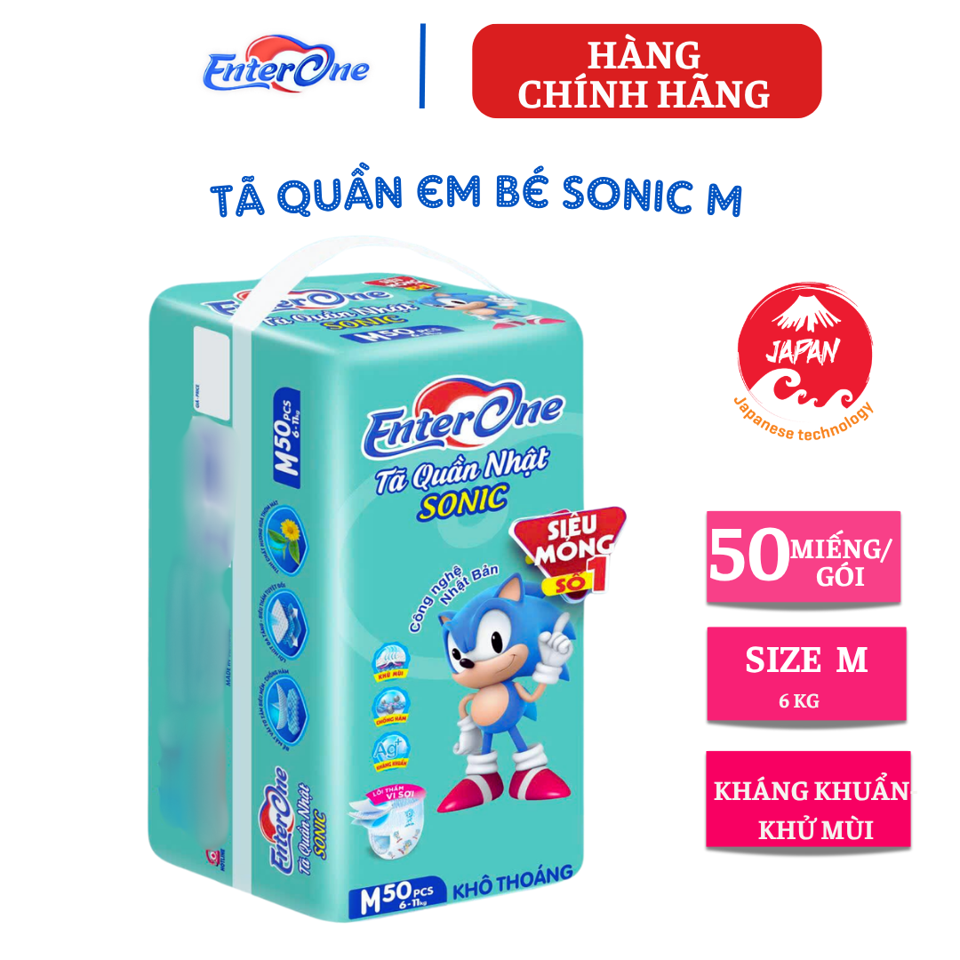 {Hàng chính hãng} Tã quần ENTERONE SONIC siz L 50miếng bỉm siêu mỏng thấm nhanh chống hăm khử mùi {1 gói}
