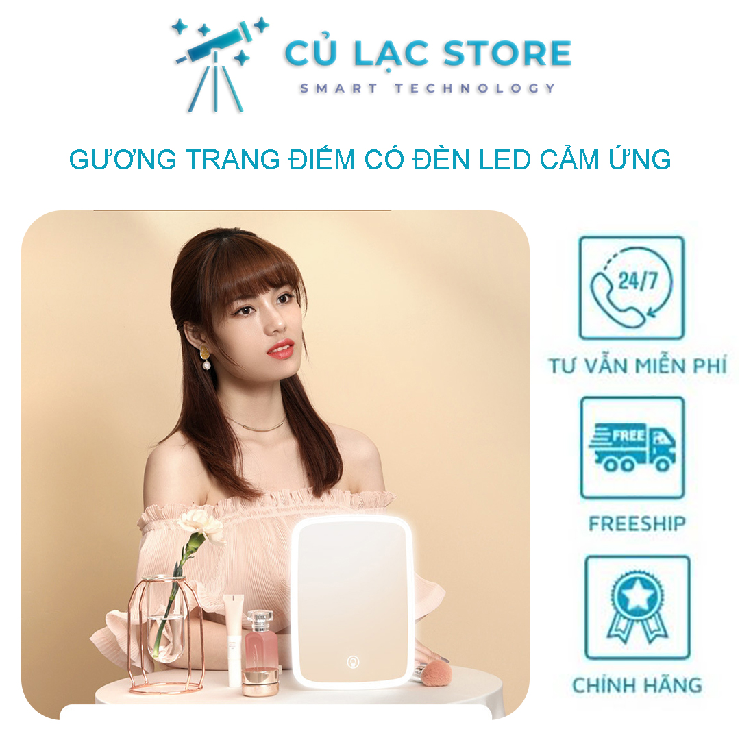 Gương trang điểm để bàn có đèn led tắt/bật cảm ứng
