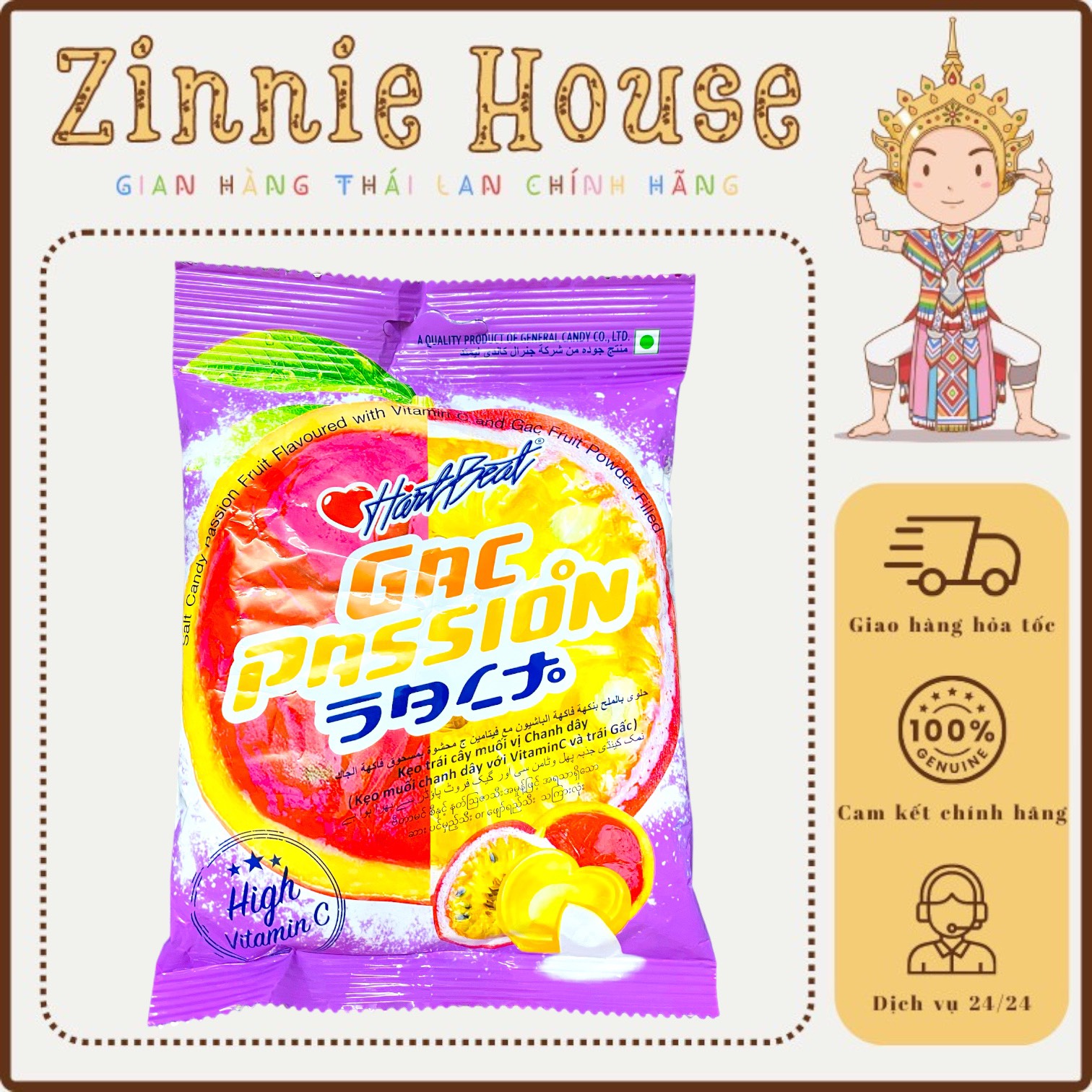 Kẹo chanh muối hartbeat thái lan vị chanh dây & gấc 120g bổ sung vitamin c