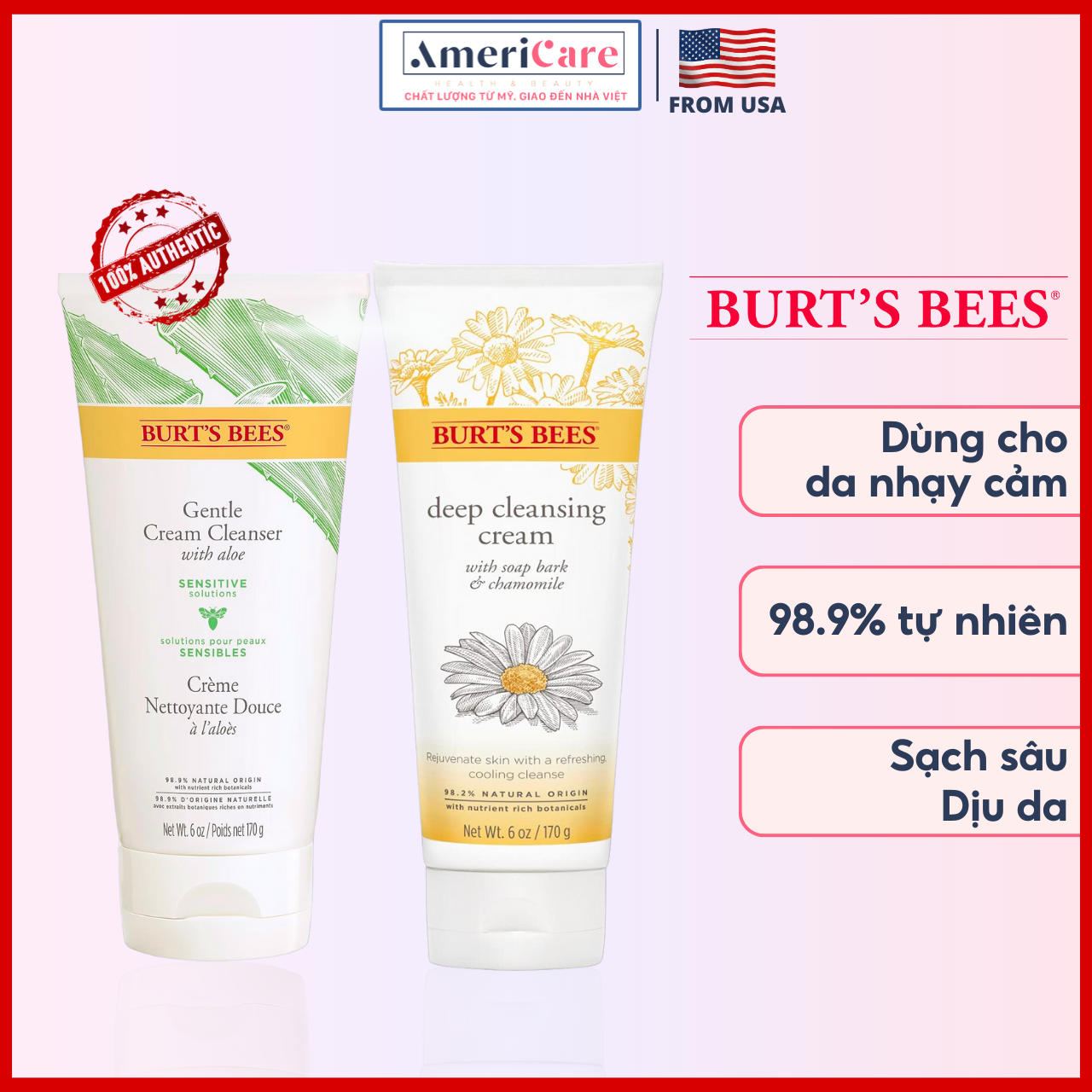 Sữa Rửa Mặt Burts Bees Hoa Cúc- nhẹ dịu, lành tính, không bọt (170g) - Bill Mỹ