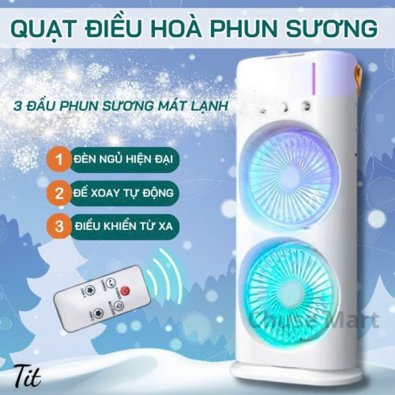 [HÀNG XỊN]-QUẠT ĐIỀU HÒA PHUN SƯƠNG HƠI NƯỚC ĐỂ BÀN 2 ĐỘNG CƠ QUẠT SIÊU MẠNH DUNG TÍCH 600ML CÓ REMOTE ĐIỀU KHIỂN - QUẠT HƠI NƯỚC 3 MỨC ĐỘ GIÓ 3 VÒI PHUN SƯƠNG SIÊU MÁT LẠNH TÍCH HỢP ĐÈN LED ĐÈN NGỦ TIỆN LỢI