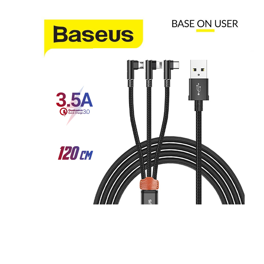 Cáp sạc 3.5A Baseus MVP 3in1 Lightning/Type-C/Micro sợi nylon truyền dữ liệu cho Smartphone dài 120CM