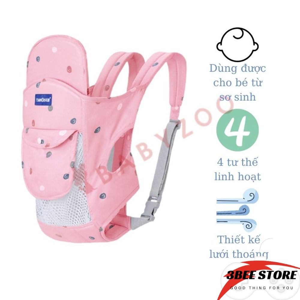 Đai em bé địu cho bé từ sơ sinh 4 tư thế có mặt lưới thoáng có đỡ cổ 3BeeStore