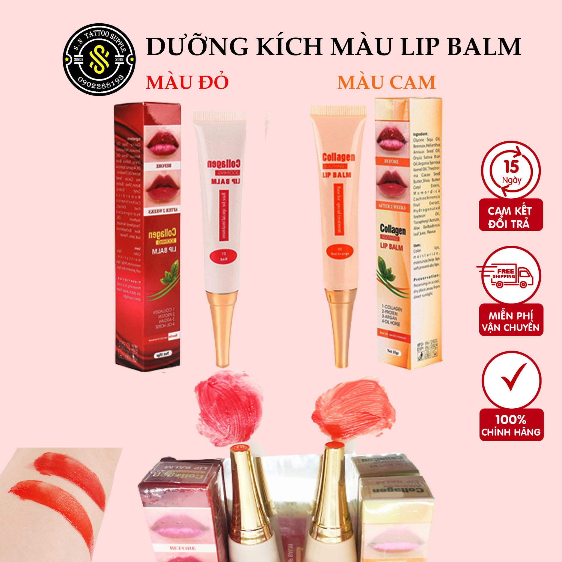 HOÀN TIỀN 15% - Dưỡng môi kích màu Collagen Lip balm - son dưỡng có màu sau phun xăm thẩm mỹ