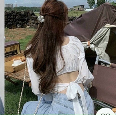 Áo bẹt vai tay phồng hở lưng cột nơ lưng siêu hot NAA
