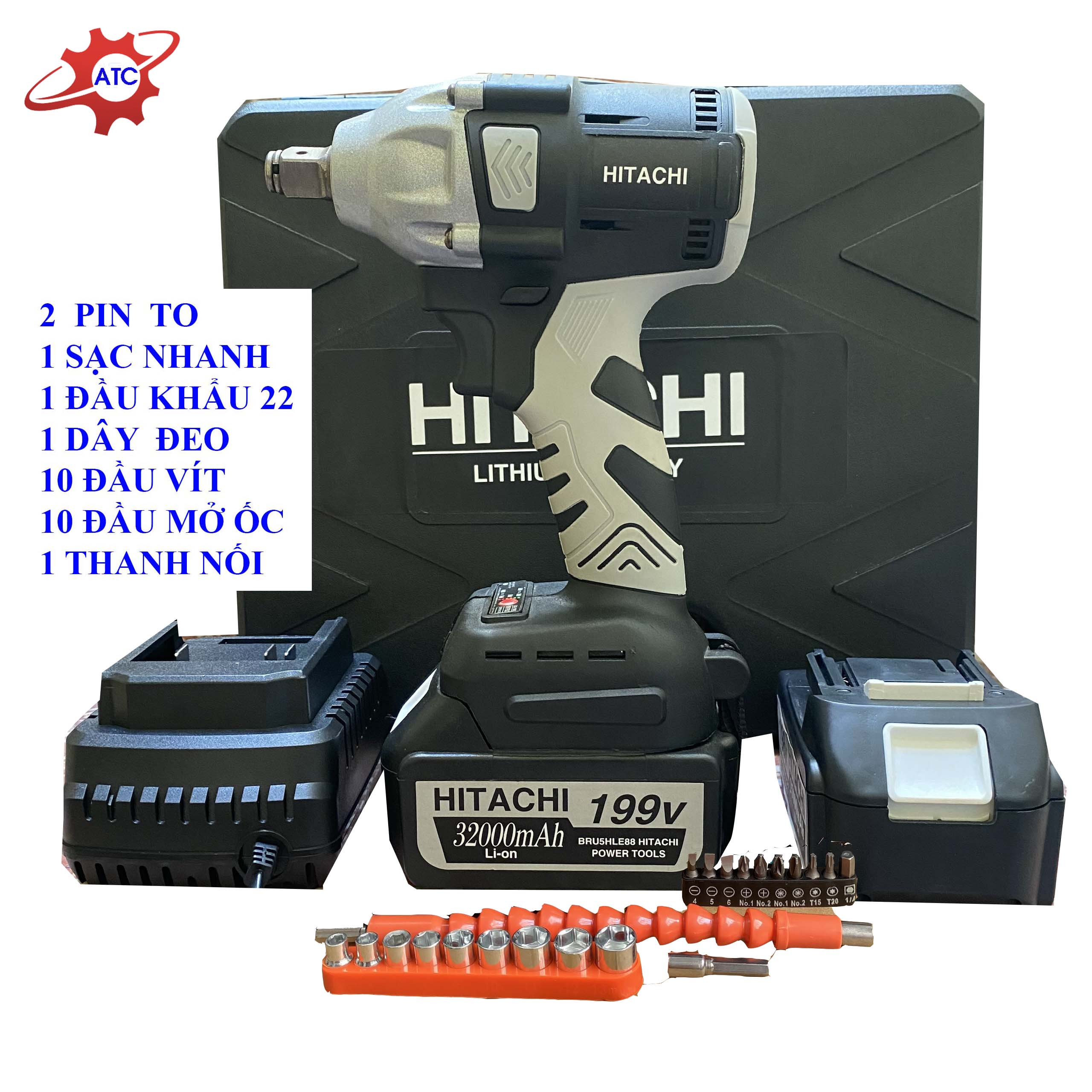 Máy siết ốc Hitachi, Máy vặn vít dùng pin đầy đủ phụ kiện