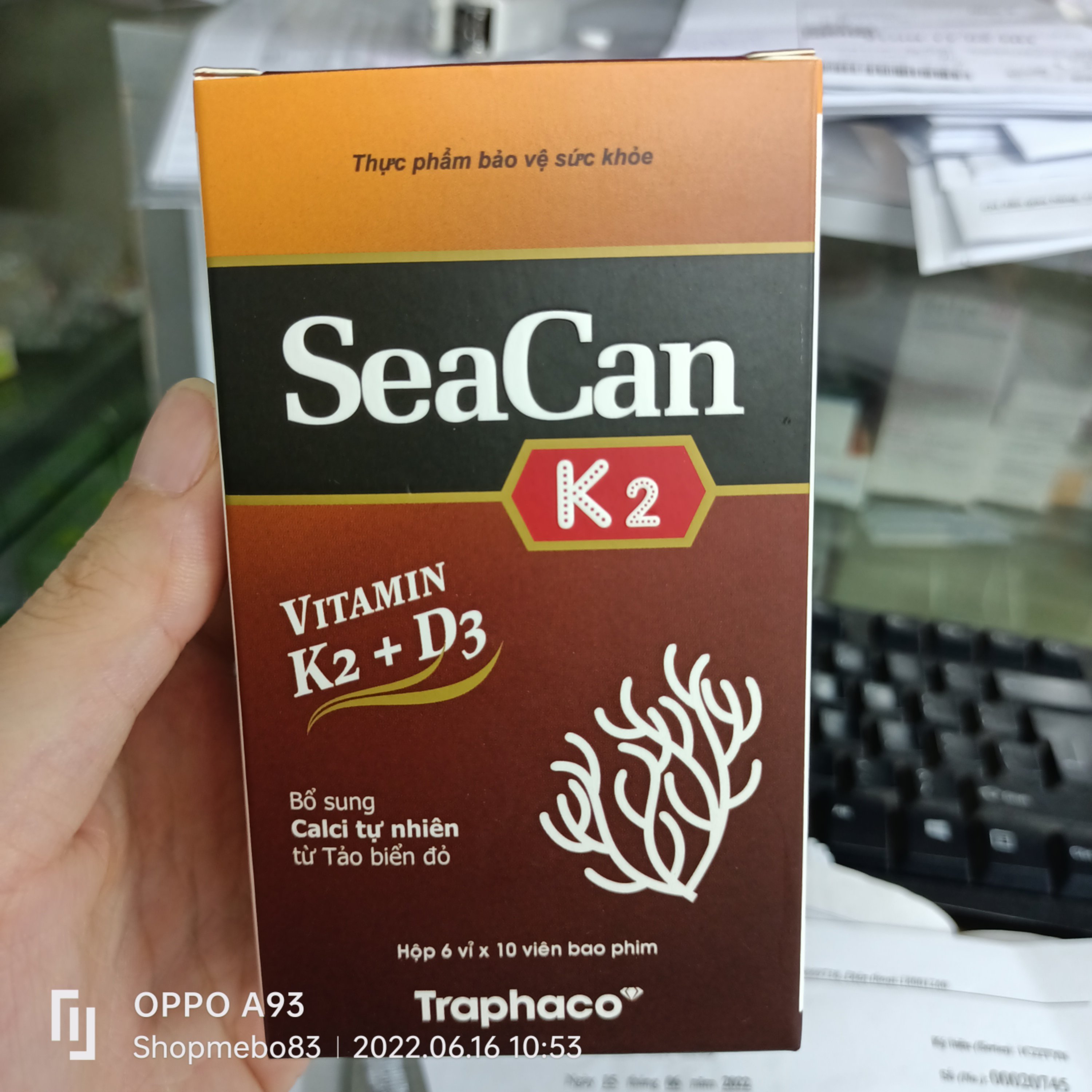 Seacan d3k2 Bổ sung canxi hữu cơ từ tảo biển và vitamin D3 Magie của Traphaco, giảm loãng xương, tăng chiều cao Lọ 60v