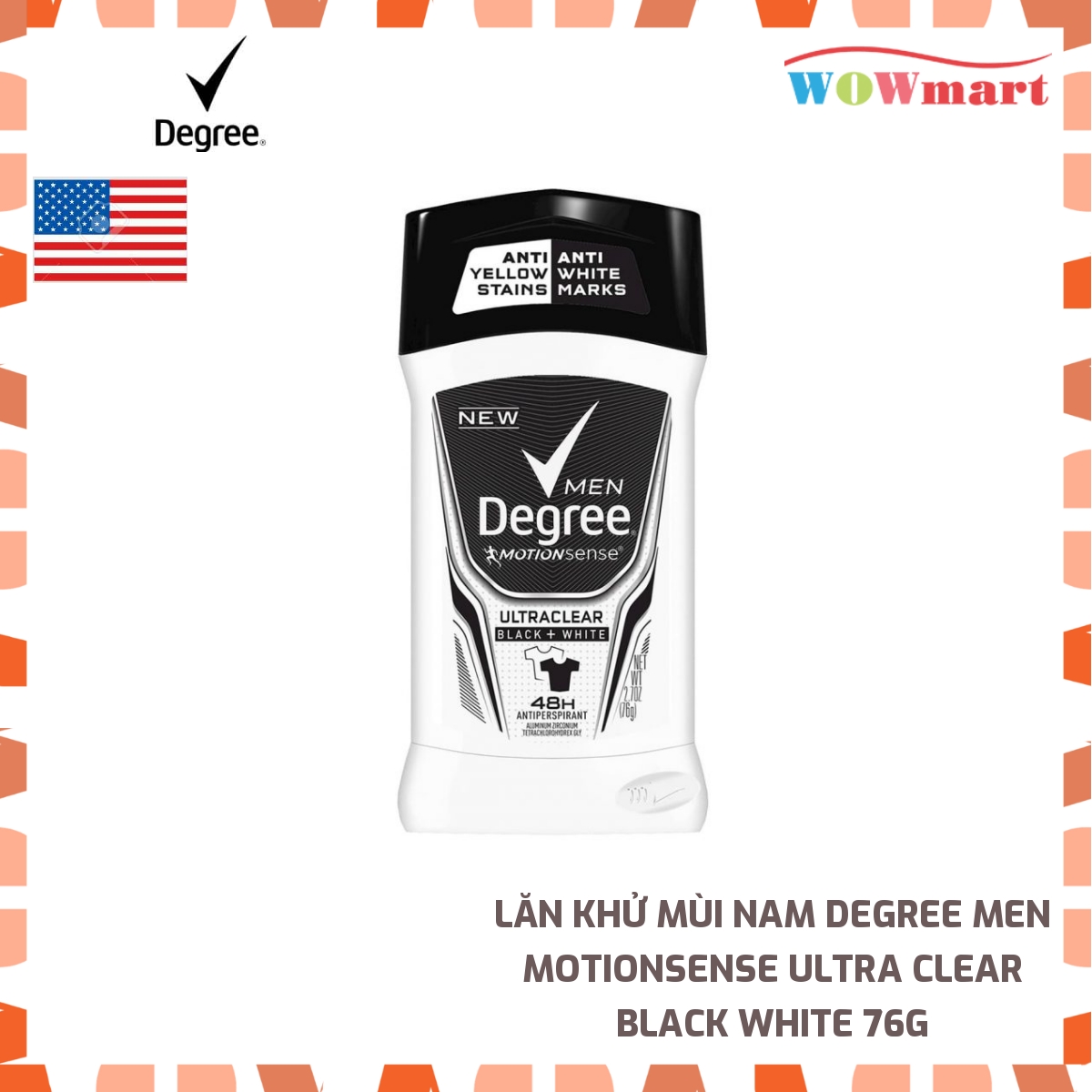 Lăn khử mùi nam Degree Men Motionsense Ultra Clear Black White 76g