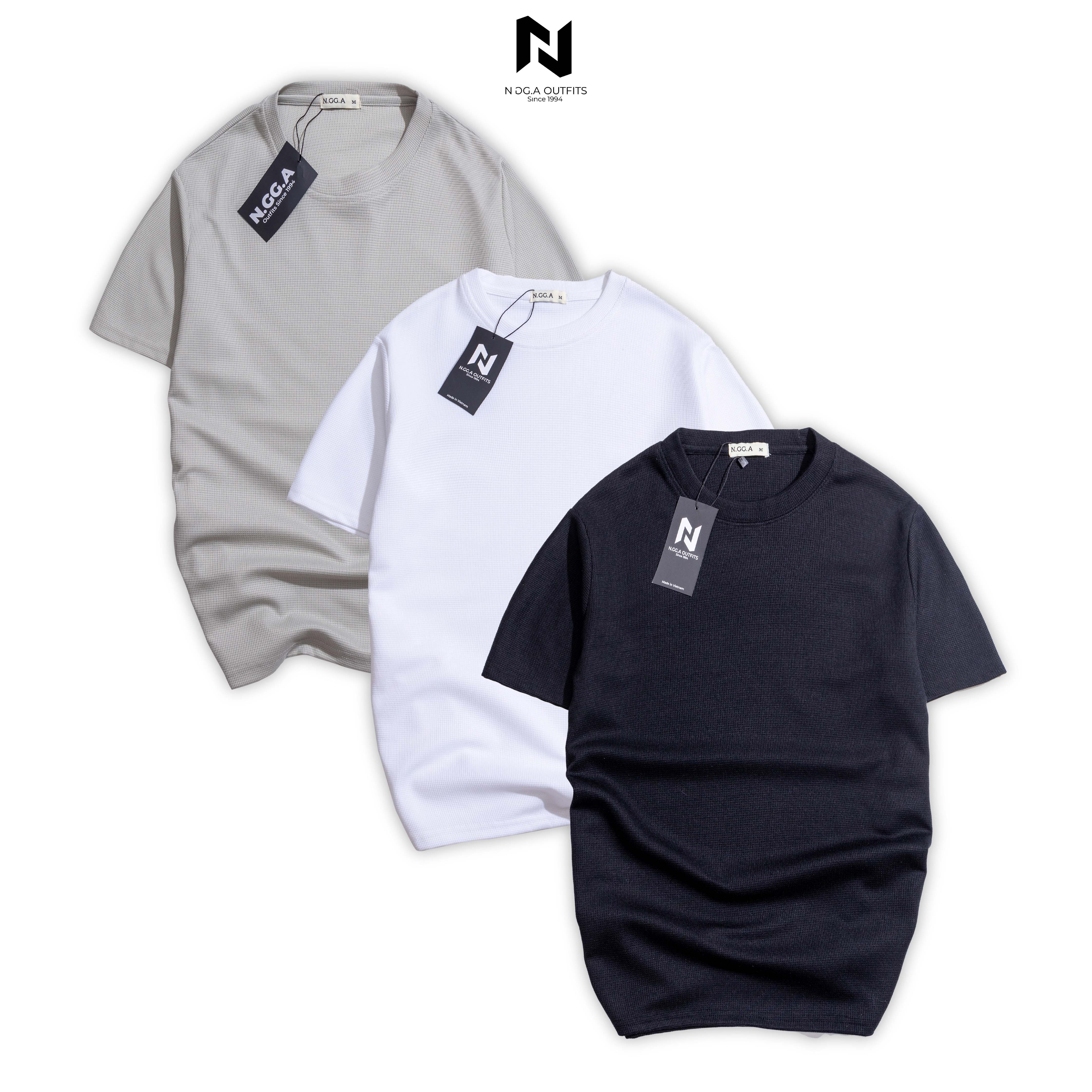 N.gg.a - áo thun cổ tròn chất tổ ong cotton - combo 3 áo