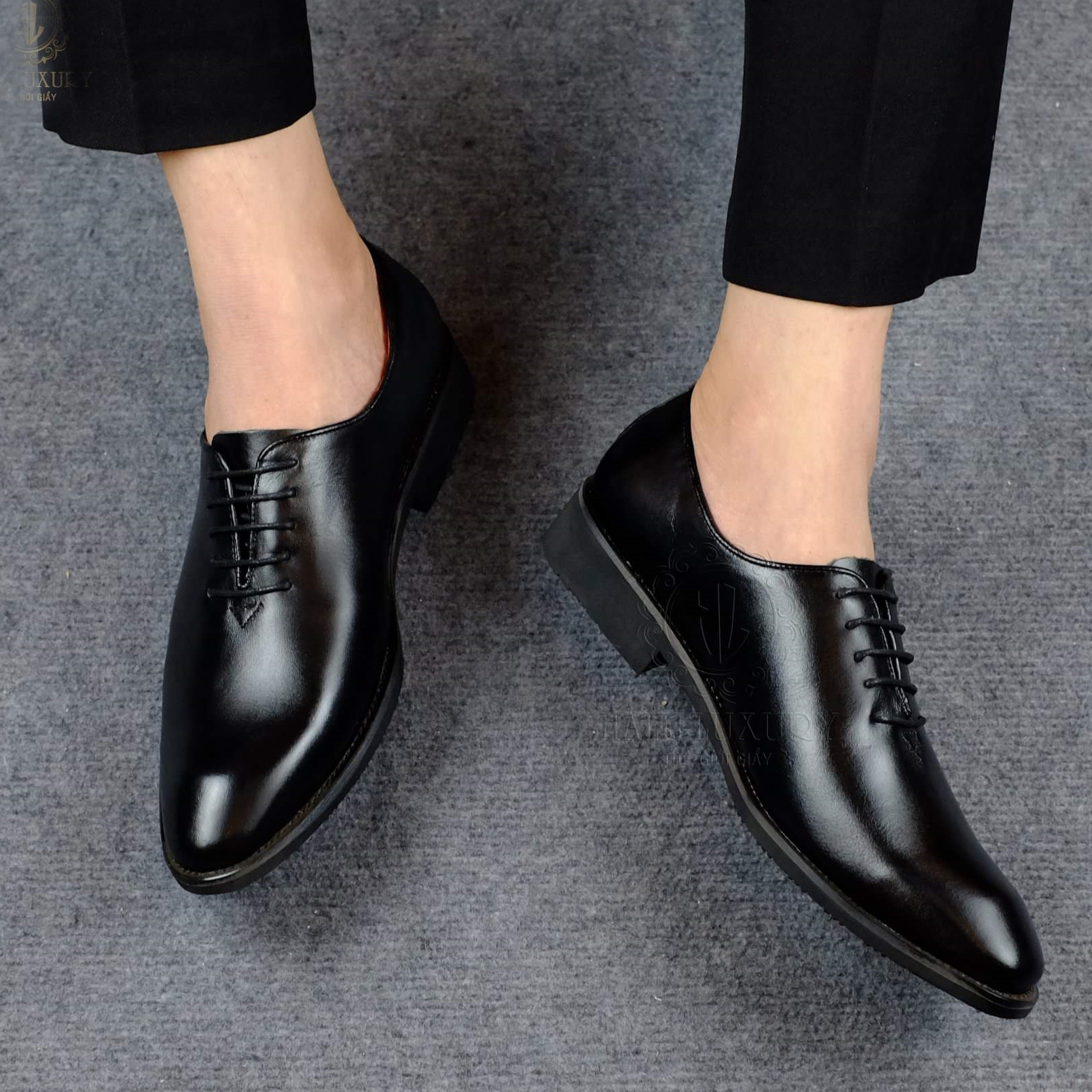 Minh Nhân - Giày tây nam công sở da bò Giày buộc dây da bò Giày công sở nam cao cấp lịch lãm Giày doanh nhân âu phục thời trang hàng hiệu giá rẻ phong cách Hàn Quốc B-10 màu đen