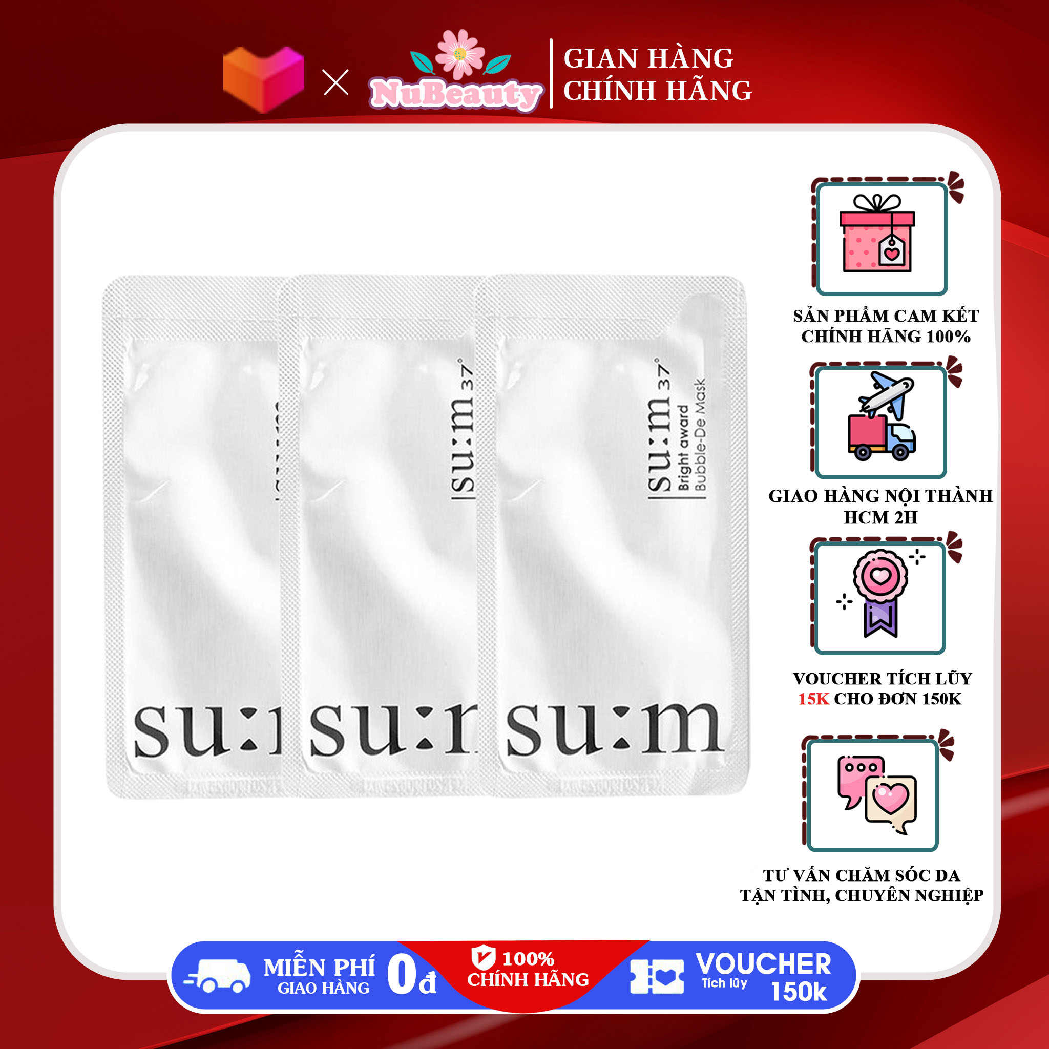 🌺 CHÍNH HÃNG 🌺 [Sample 2ml SU:M TRẮNG] Mặt Nạ Sủi Bọt Thải Độc Da Sum37 Bright Award Bubble-De Mask 🌺 FREE SHIP TOÀN QUỐC 🌺