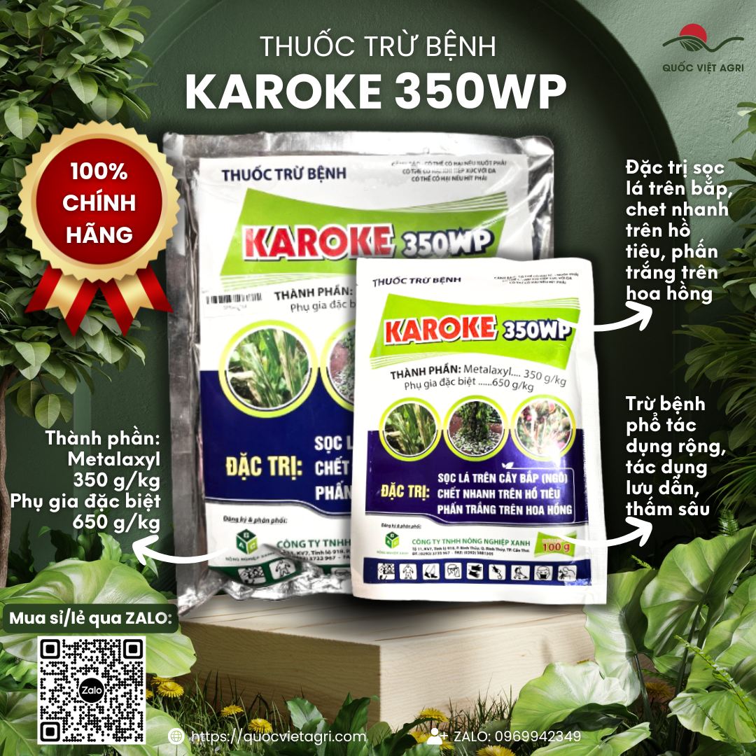   100g - 500g  Thuốc trừ bệnh KAROKE 350WP MẪU MỚI - Metalaxyl 350g kg Trị sọc lá trên cây bắp Phấn trắng trên hoa hồng 