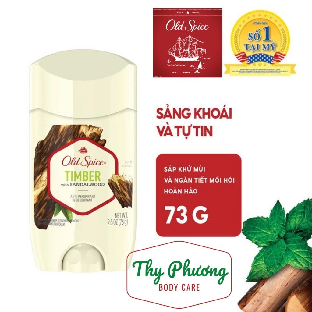 Sáp khử mùi Old Spice Timber 73g - Nhập khẩu chính hãng từ Mỹ [Sáp trắng - Khử mùi - Ngăn tiết giảm mồ hôi]