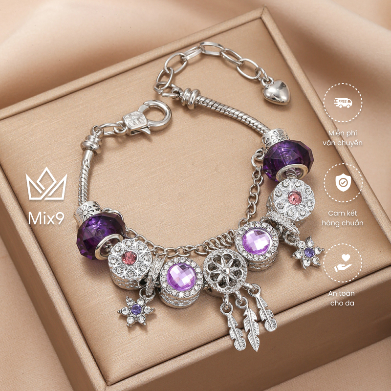 Lắc tay pandora - Vòng tay charm Vòng tay Dreamcatcher màu tím