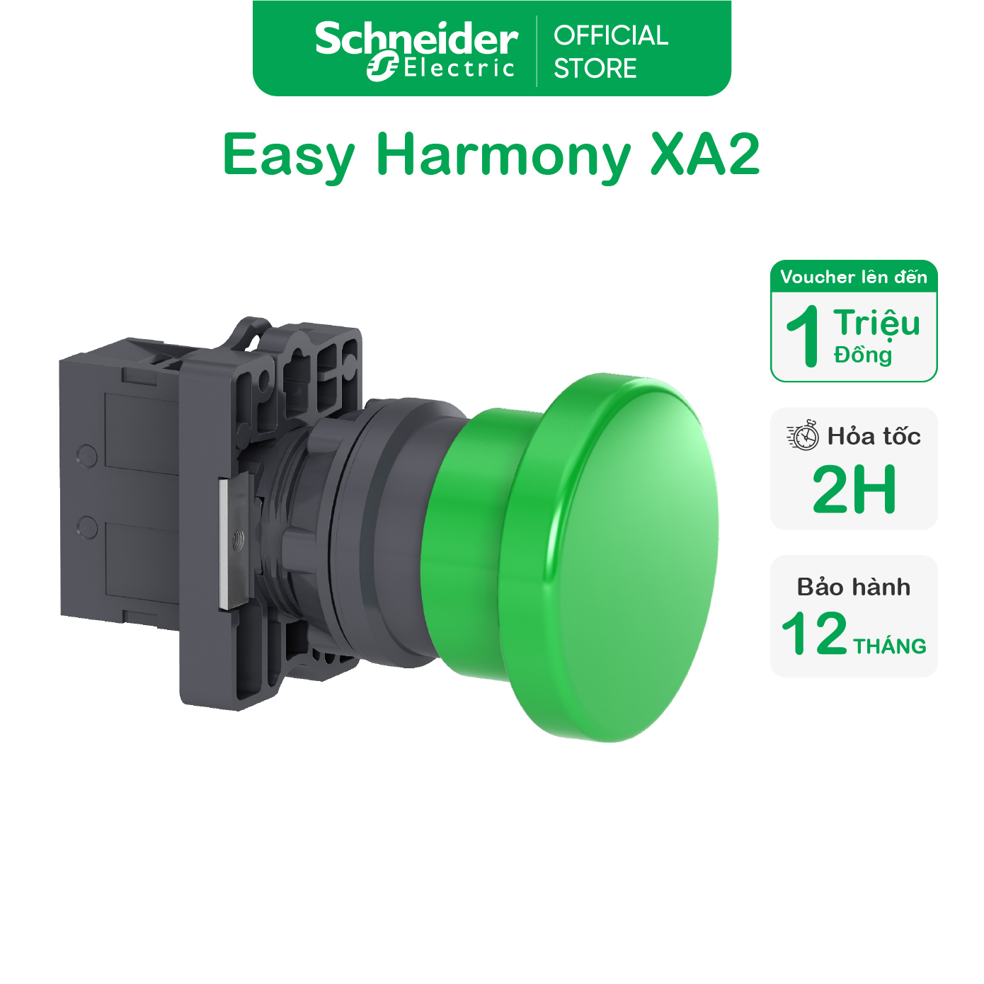 Nút nhấn nhả đầu nấm Ø22 màu xanh lá cây - Schneider Electric - XA2EC31