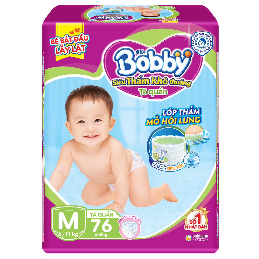 Bỉm tã quần bobby size m 76 +8 miếng