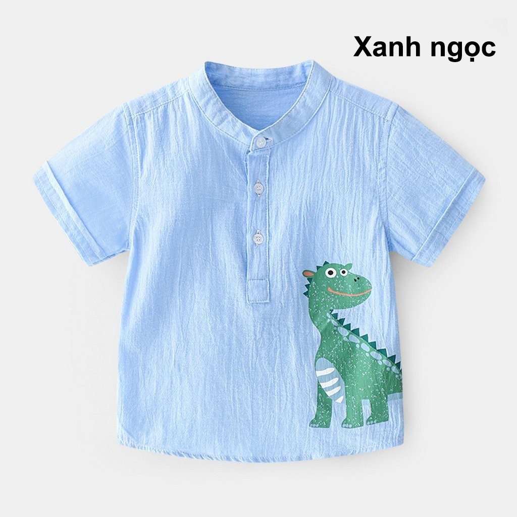 💚HOT TREND💚 Áo sơ mi cho bé vải đũi thoáng mát hàng cao cấp hình KHỦNG LONG 10-40kg