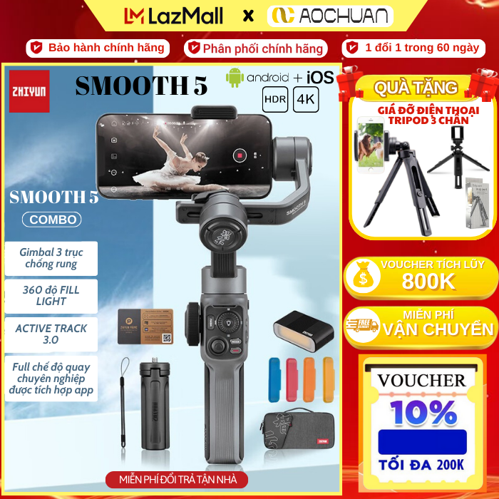 Tay Cầm Quay Phim Chống Rung Cho Điện Thoại Chính Hãng Zhiyun Smooth 5