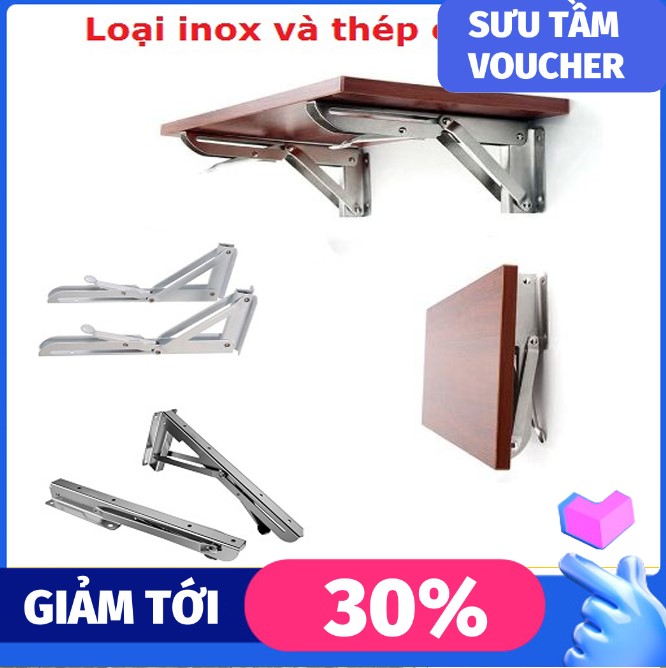 Giá đỡ gập chịu lực dài 20cm đến 50cm chữ K chất liệu inox và thép chịu lực 80kg tiết kiệm diện tích - Bản lề gấp,bản lề gập gọn đa năng,ke đỡ gập