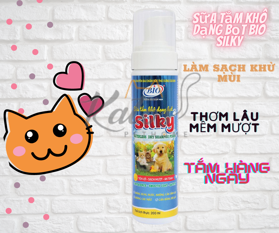 Sữa tắm khô cho chó mèo bio silky 200ml