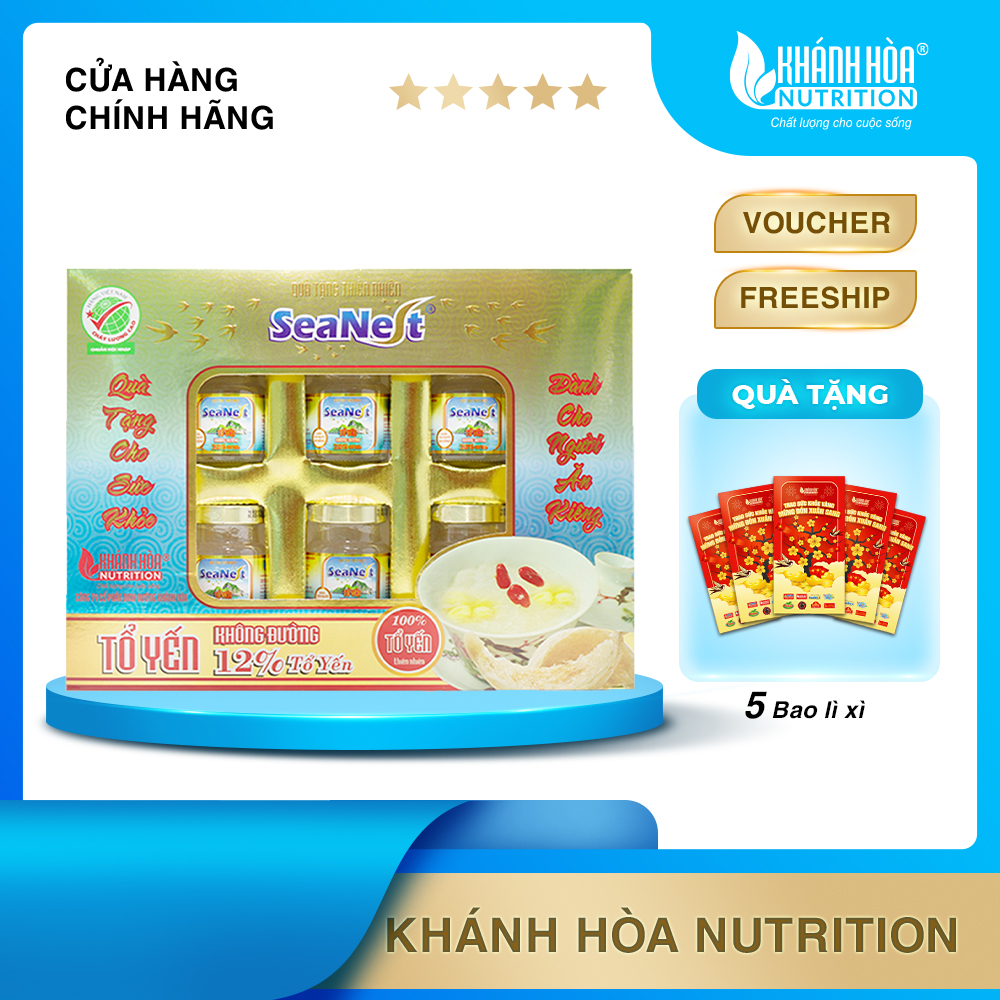 [MUA 1 TẶNG 5 BAO LÌ XÌ] Nước Yến Sào Dành Cho Người Ăn Kiêng 12% Tổ Yến Seanest - Khánh Hòa Nutrition - Hộp 6 Lọ x 70 ML