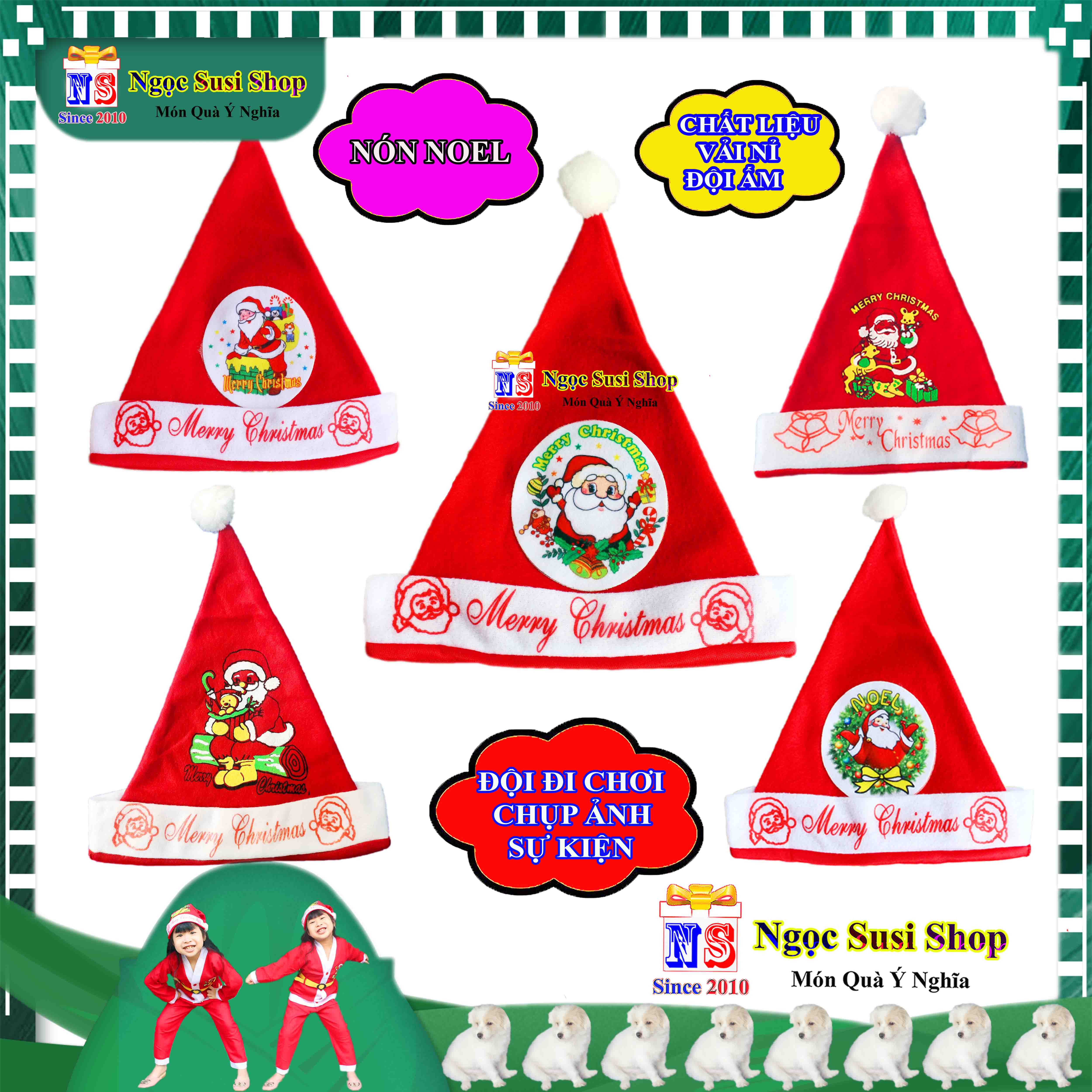 Nón ông già noel cho bé yêu mũ noel cho bé vải nỉ - mũ giáng sinh