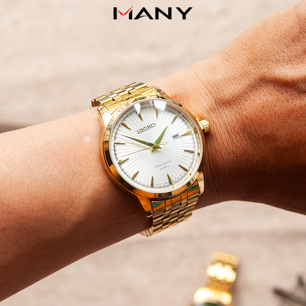Đồng hồ nam Seiko dây kim loại - Đồng hồ đeo tay nam khung thép chống gỉ xi vàng MANY