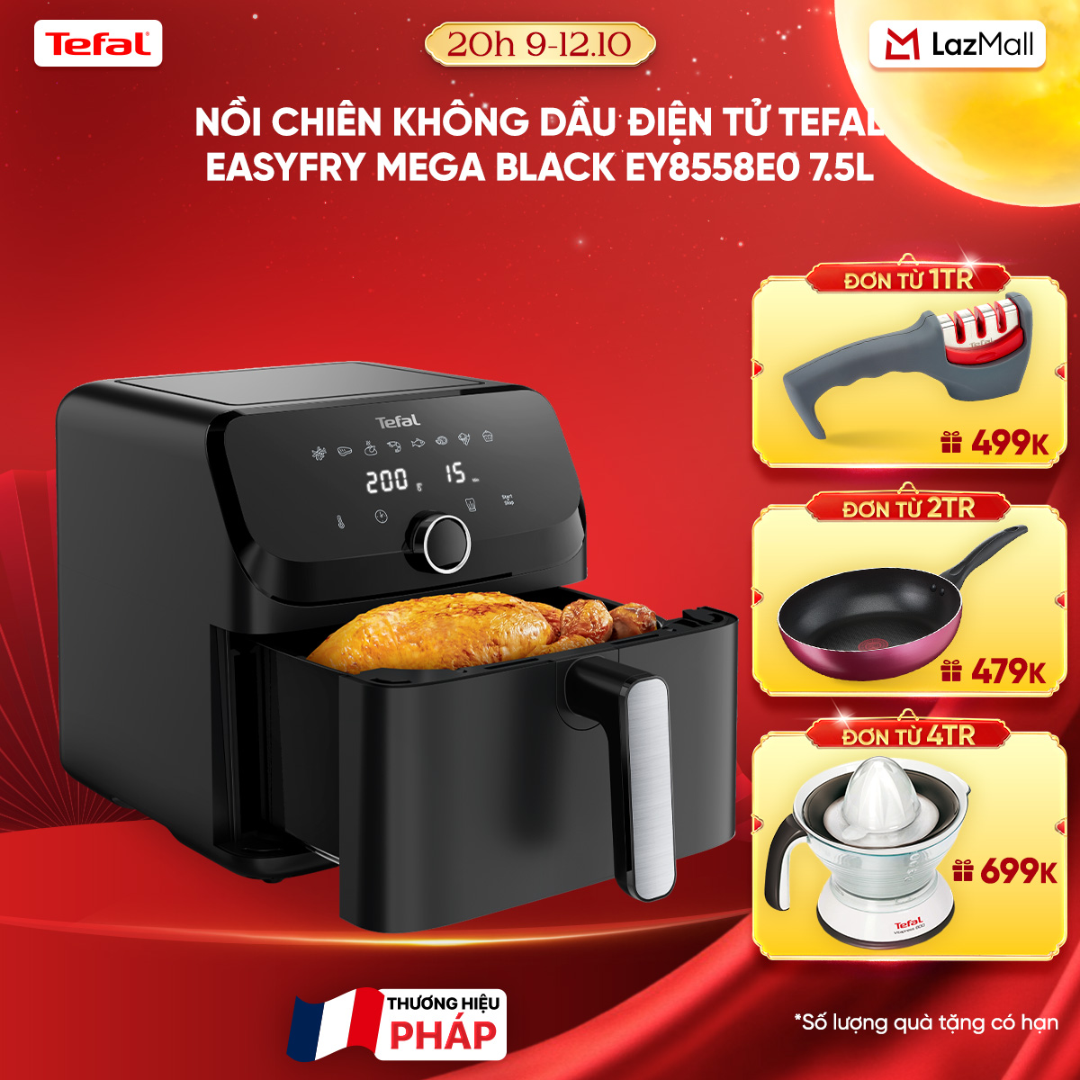 Nồi chiên không dầu điện tử Tefal EasyFry Mega Black EY8558E0 7.5L