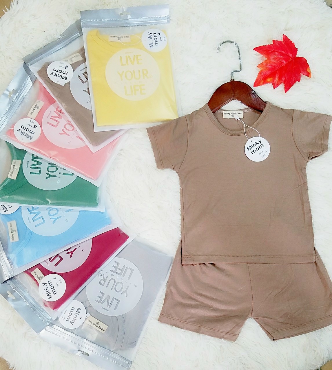 Bộ tay cộc trơn thun lạnh minky mom cho bé