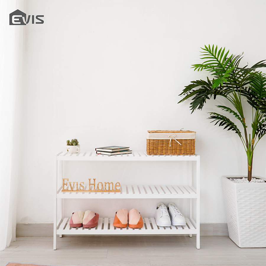Kệ đa năng evis home - kệ để dép đồ dùng phòng khách 2 tầng khung gỗ - lắp ráp dễ dàng - có 3 kích thước để lựa chọn - thiết kế nội thất - màu trắng