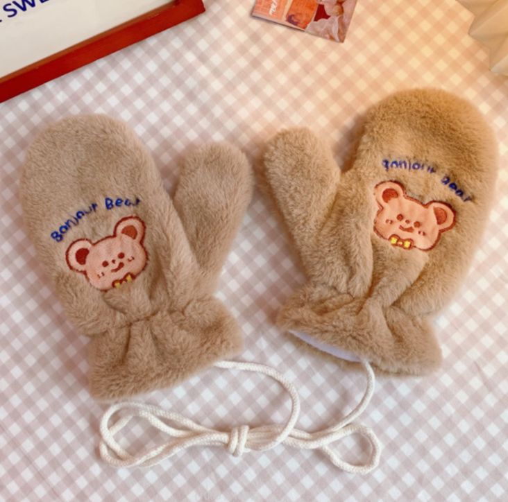 Bao tay nữ xinh xắn bằng nhung lông dày giữ ấm đi xe siêu tốt hình gấu thỏ dễ thương - 5