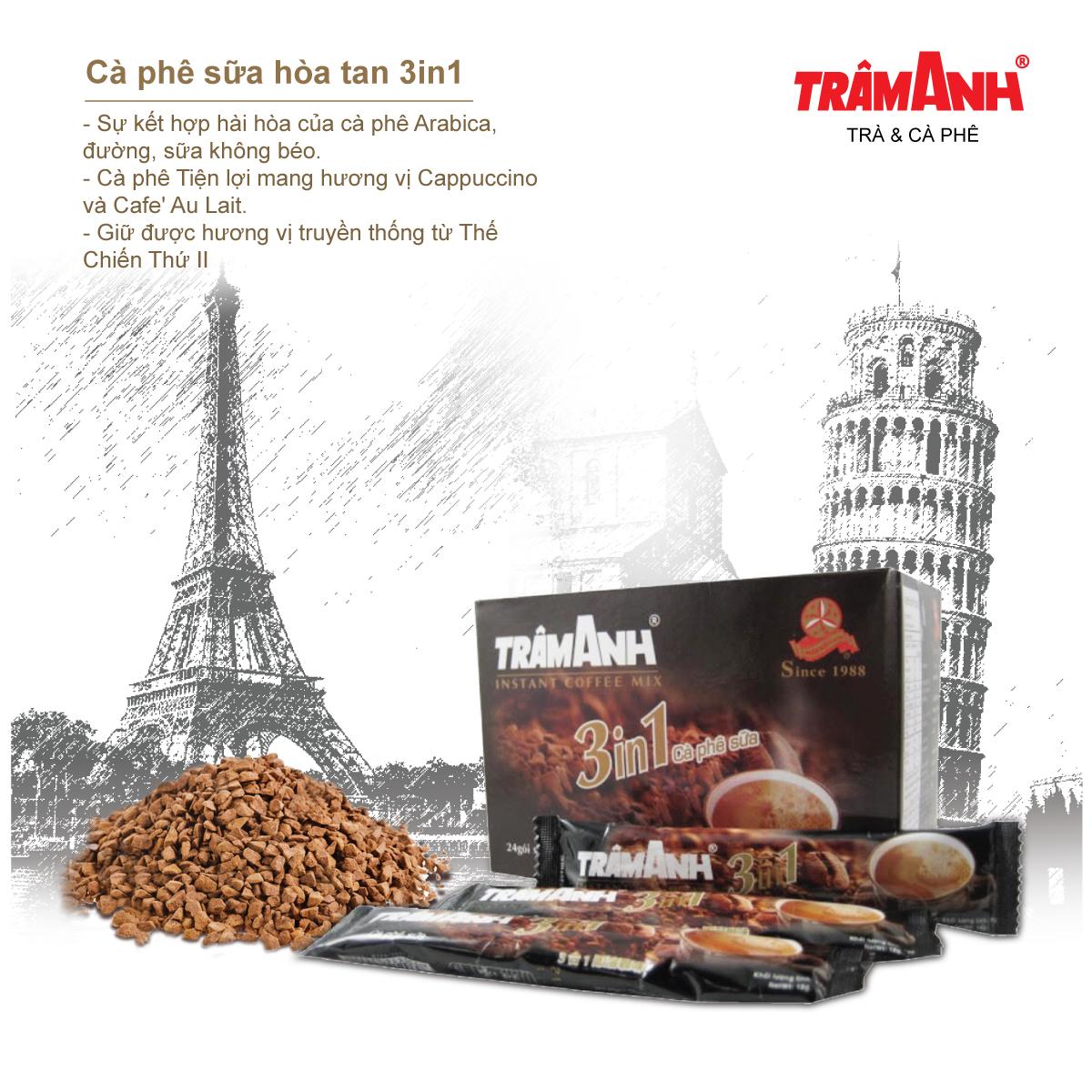 Cà Phê sữa hòa tan 3in1- 24 gói x 18gam- Cà phê nguyên chất kết hợp đường và sữa không béo - TRÂM ANH