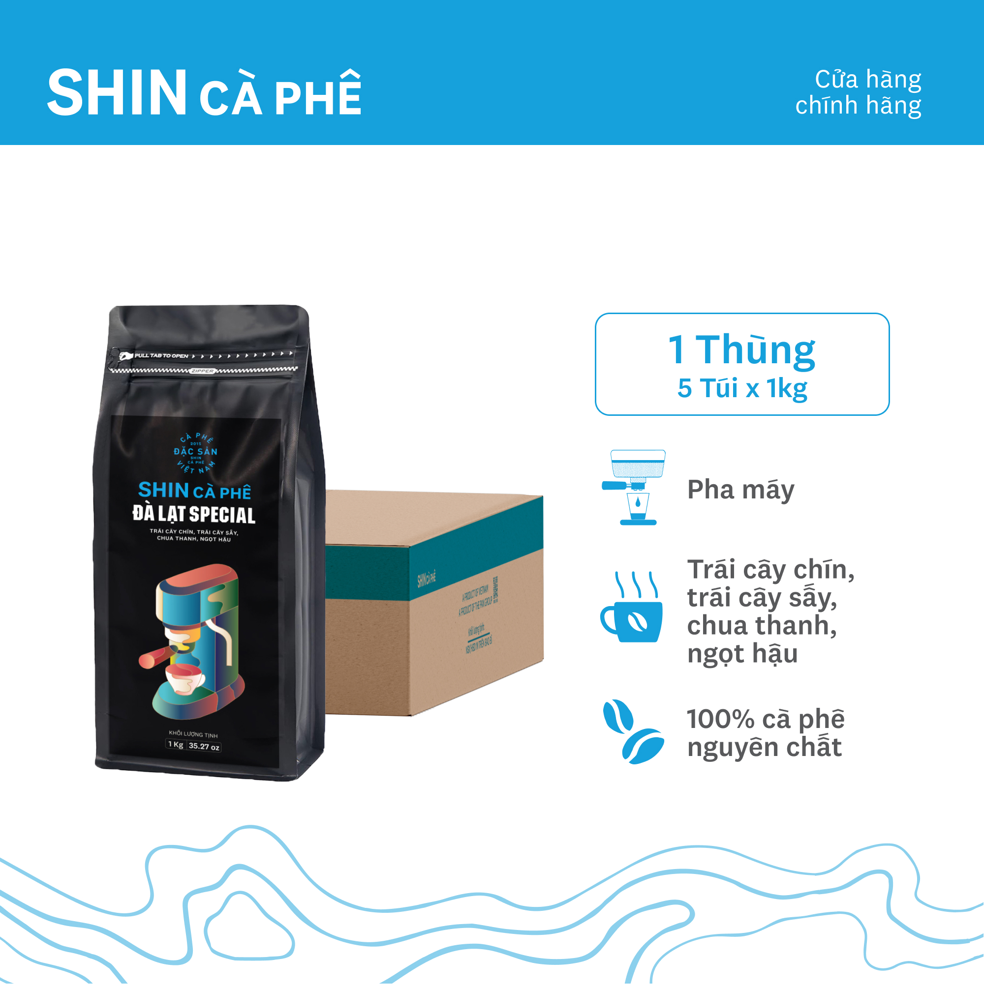 Cà Phê Pha Máy - Đà Lạt Special - SHIN Cà Phê - Thùng 5 gói - 1kg/gói