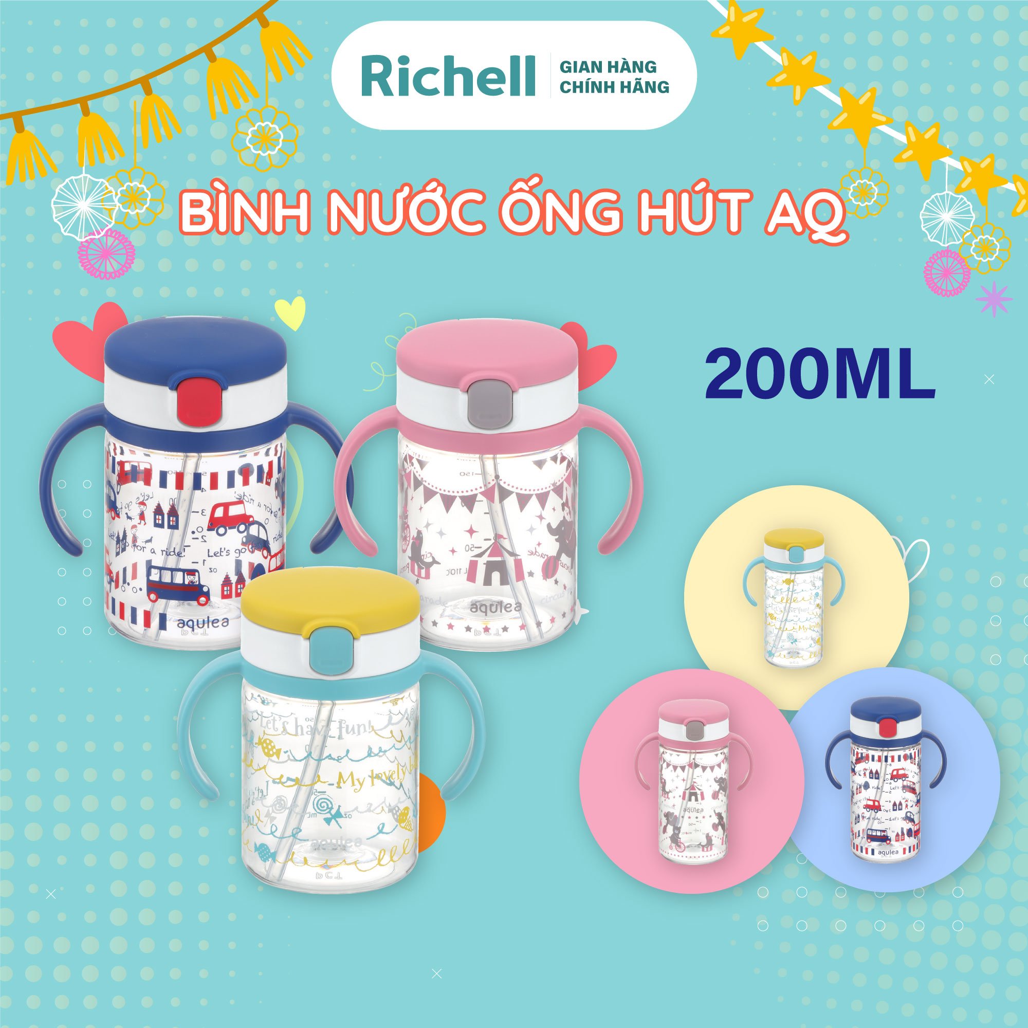 Bình ống hút richell aq 200ml chống sặc | baby
