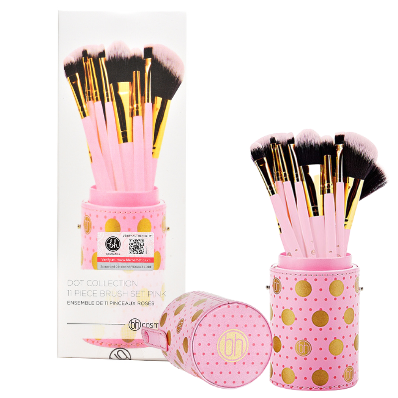 Bộ cọ 11 cây bh cosmetics dot collection - 11 piece brush set pink