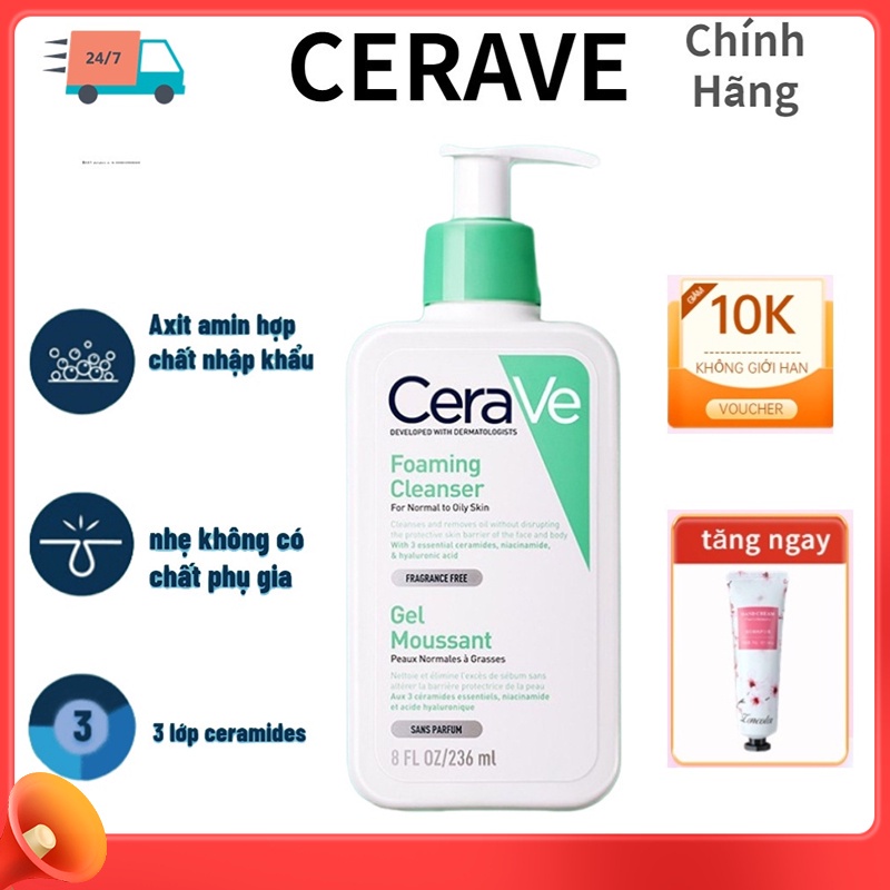 Sữa rửa mặt cerave sửa rửa mặt cerave chính hãng sữa rửa mặt cerave 236ml cerave dưỡng ẩm sữa rửa mặt cho da dầu mụn da khô trắng da dạng gel chứa axitamin chính hãng
